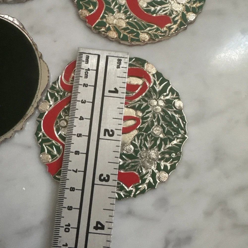 Vintage Holiday 6 Wreath Coasters Oneida Japan Silver Plate, Rogers 1988